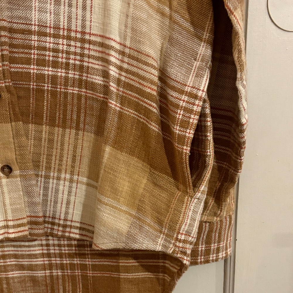 Madewell Tan and Cream Plaid Flannel Shirt - Picture 3 of 4